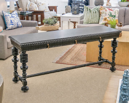Noir Portuguese Console Table In Hand Rubbed Wash Satin Black Finish