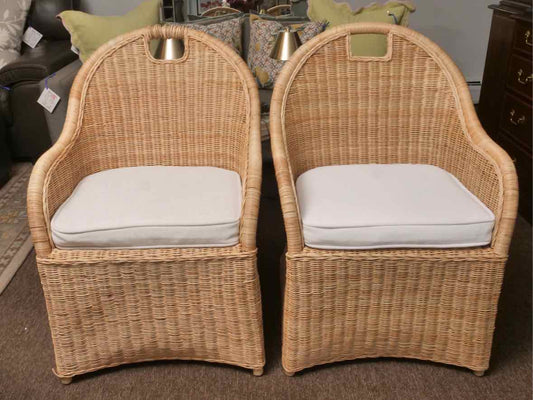 Pair of Serena & Lily Natural Wicker Arm Dining Chairs