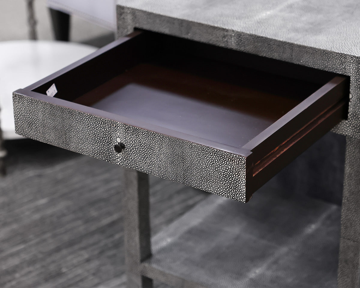 Amberly Nightstand in Faux Gray Shagreen, One Drawer. One Shelf