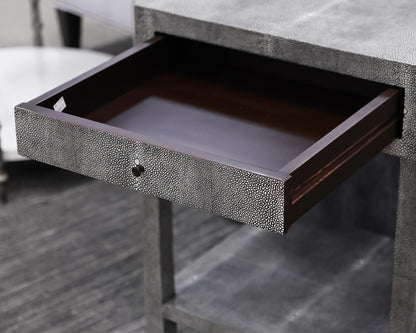 Amberly Nightstand in Faux Gray Shagreen, One Drawer. One Shelf