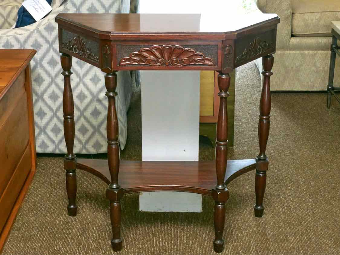 Mahogany Demi Lune Shape Carved Accents With Shelf Accent Hall  Table