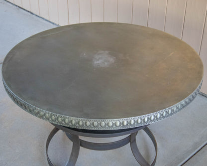 Ornate Zinc Top Beveled Egde Accent Table On Bronze Tone  Metal Base