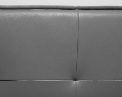 Bo Concept King Bed with Grey Leather Biscuit-Stitched Headboard