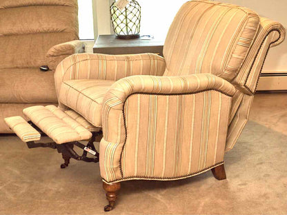 Pair Of Arhaus  Custom Stripe Upholstered Rolled Arms Recliners