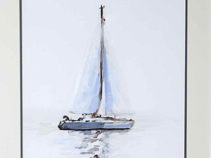 'Mirrored Sailboat I' Double Matted Art Print In White Washed Frame