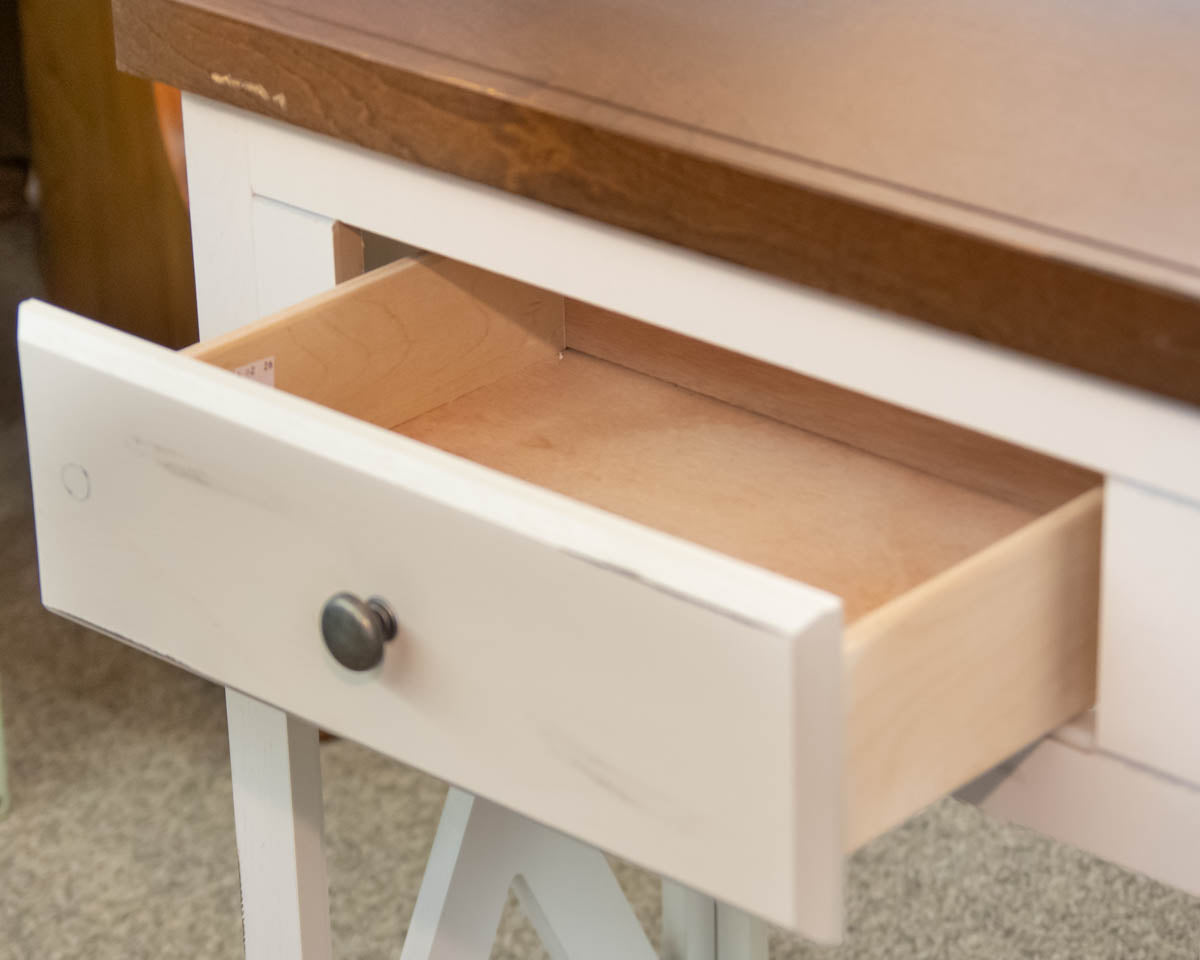 White Finished Side Table W/ Espresso Wood Table Top