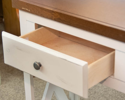 White Finished Side Table W/ Espresso Wood Table Top