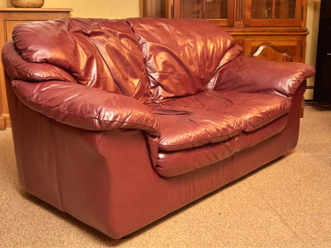 Burgundy Wine Color Leather 2 Cushion Loveseat