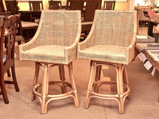 Pair Of Baxton Studio Bella Natural Rattan Swivel Counter Stools