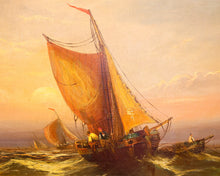 Antique Oil Painting of Ships at Sea Wall Decor