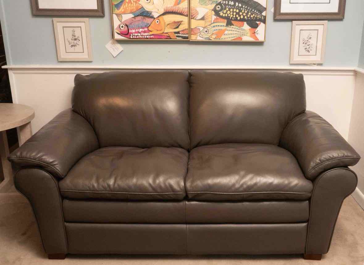 Grey Leather 2 Cushion Loveseat