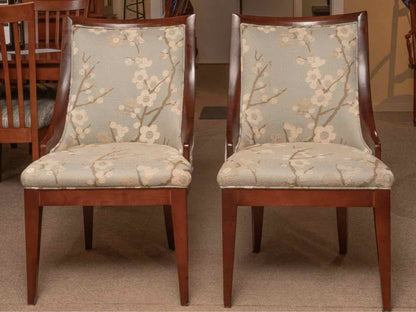 Pair of Transitional Slope Arm Cherry Blossom Motif Dining Chairs