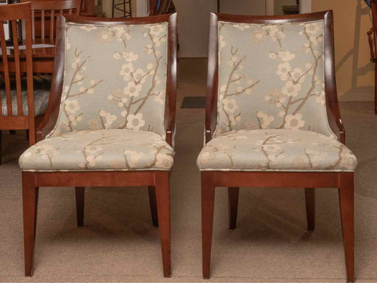 Lee Indrustries Pair of Slope Arm Cherry Blossom Motif Dining Chairs
