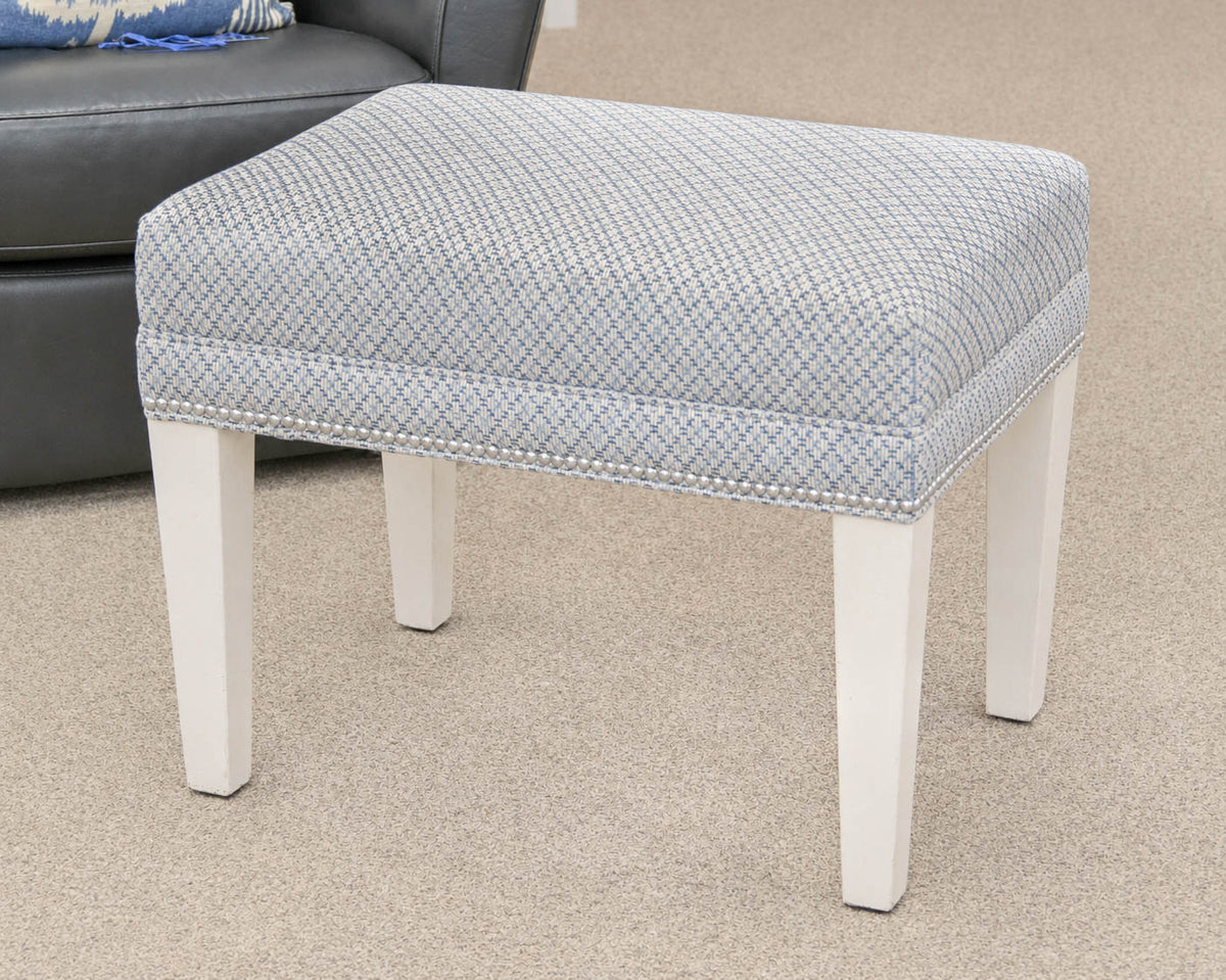 Bench in Textured Blue & Ivory Woven with Silver Nailhead Trim