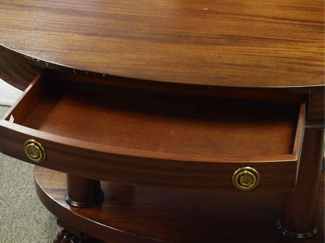 Mahogany Oval Library Table with Paw Feet
