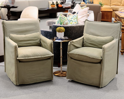 Pair of 'Neva' Slipcovered Six Penny Swivel Chairs