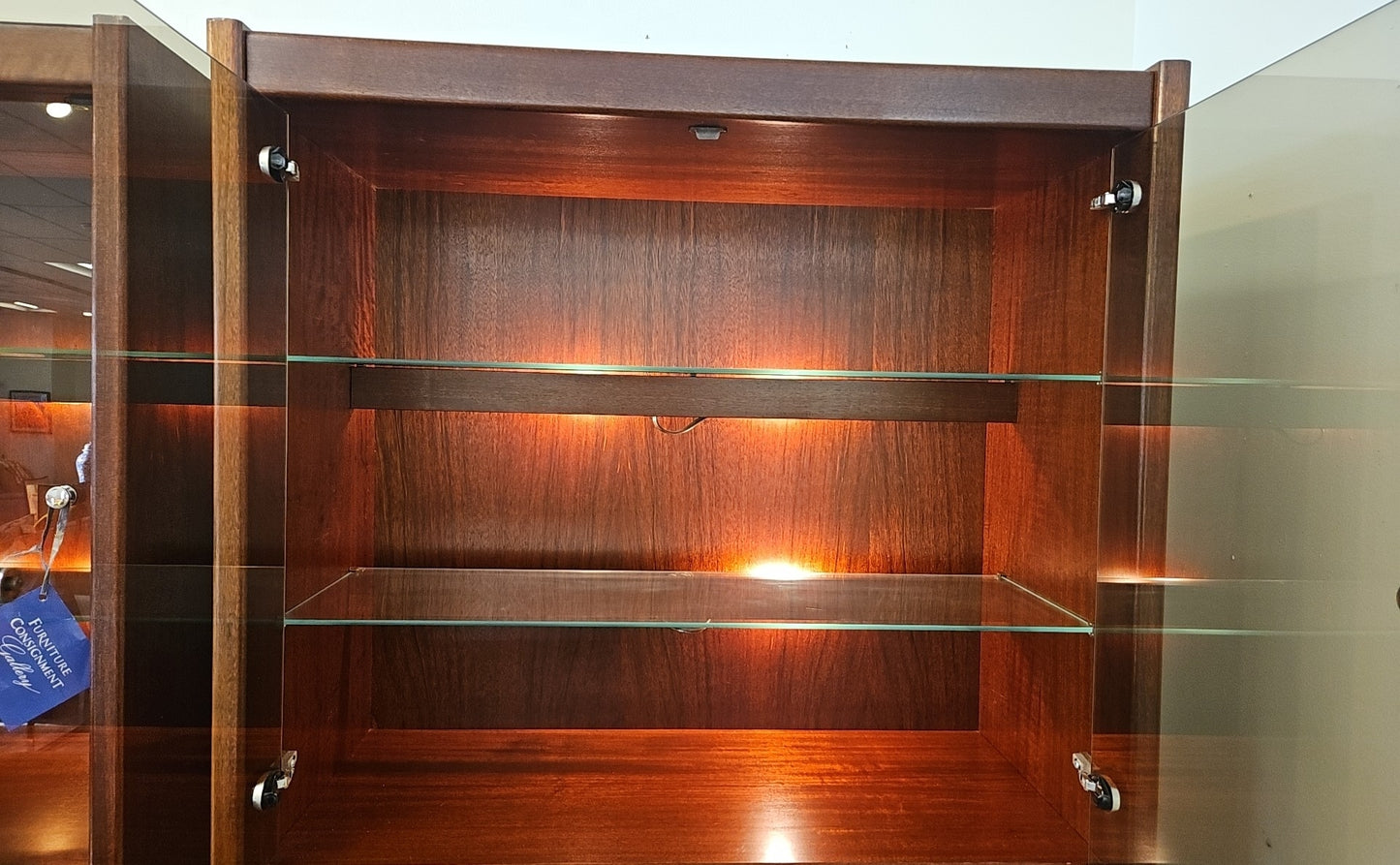 Redwood & Glass Cabinet with Desk