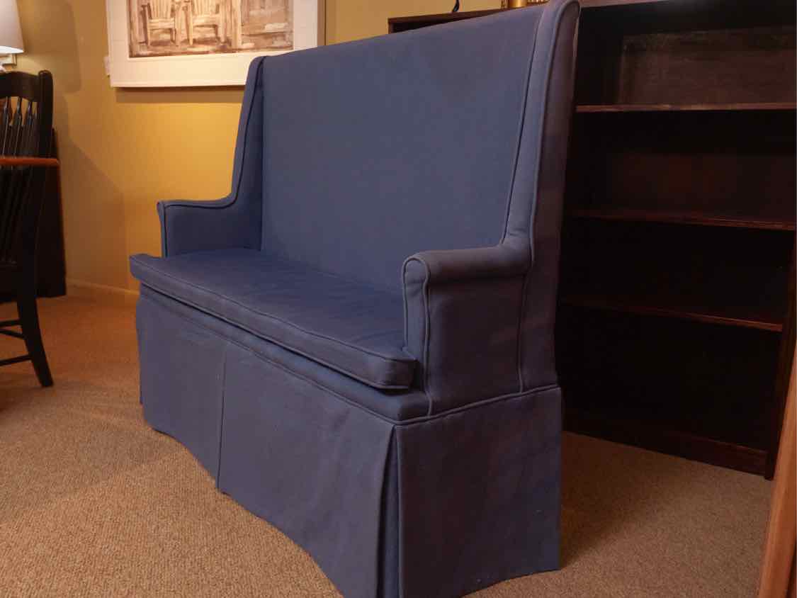 Denim Blue Upholstered Banquet with Skirt