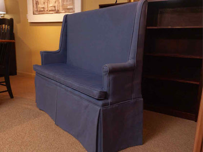 Denim Blue Upholstered Banquet with Skirt
