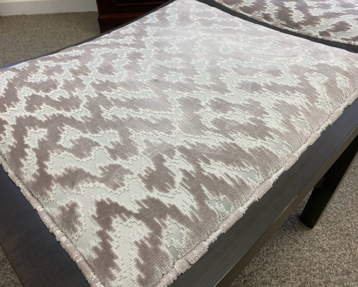 Lee Industries Bench with Blush & Ivory Flame Velvet in Dark Grey Frame