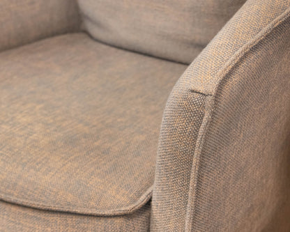 Pair of West Elm Duffield Swivel Chairs in Dusty Blue and Blush Woven Fabric