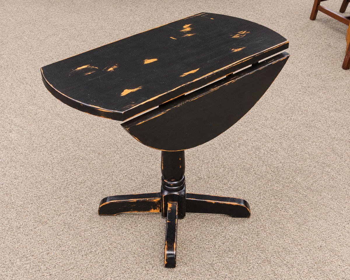 Maple Black Finish Distressed Drop Leaf Pedestal Table