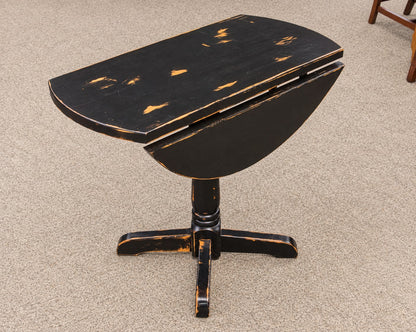 Maple Black Finish Distressed Drop Leaf Pedestal Table