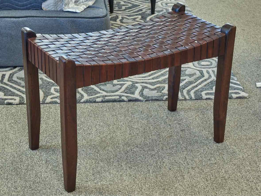 Leather Weave Ottoman