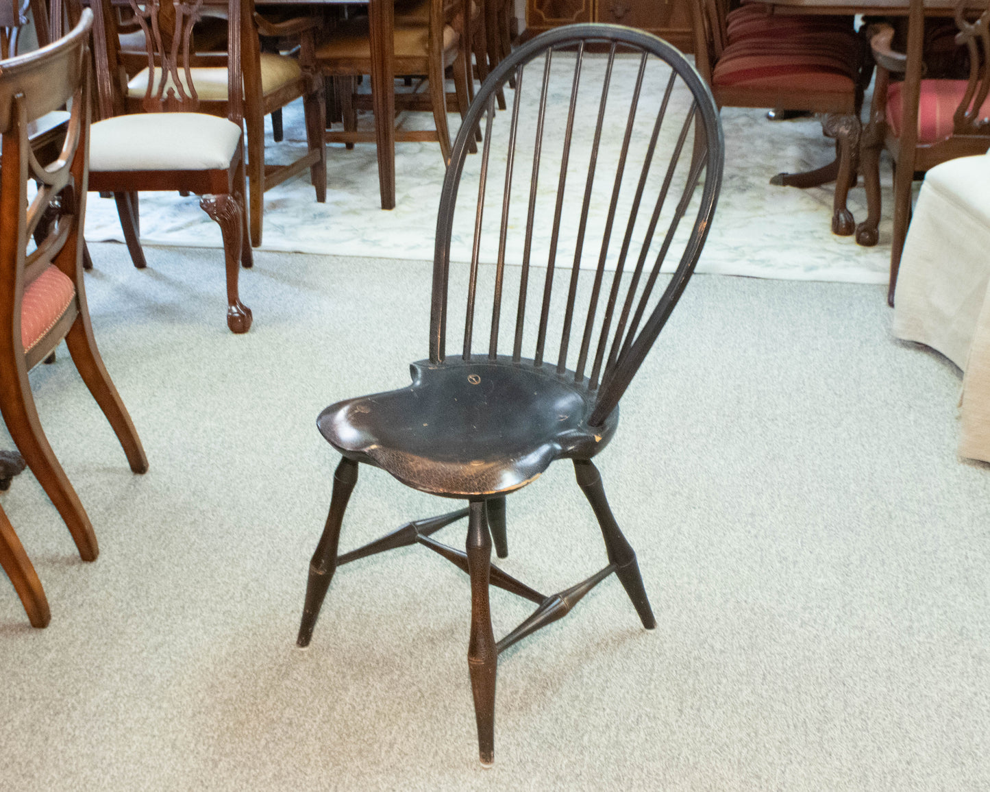 Set of 6 DR Dimes Windsor Dining Chairs in Distressed Black Crackled Finish