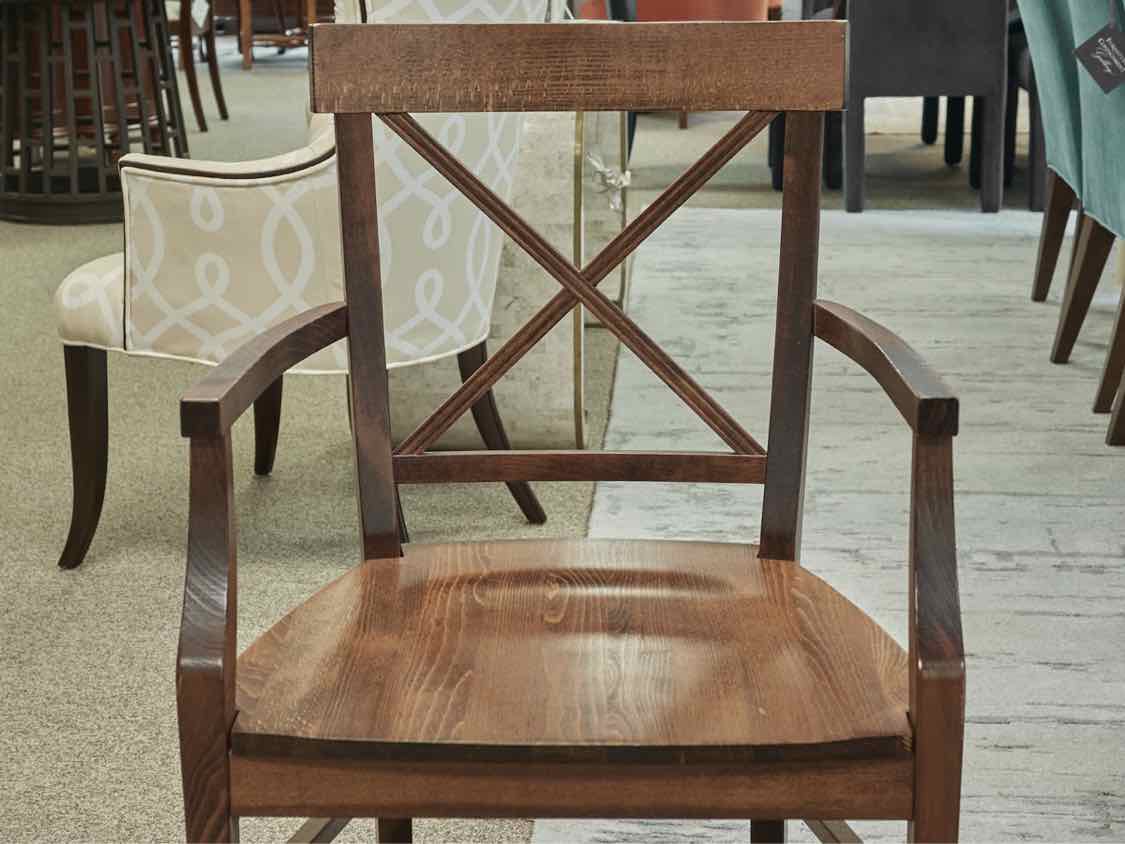 Dark Pine Finish Dining Table & Set of Six Chairs