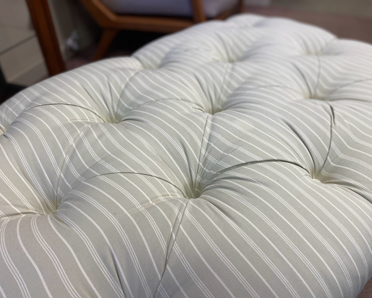 Bassett Taupe & Ivory Stripe Upholstered Tufted Storage Ottoman