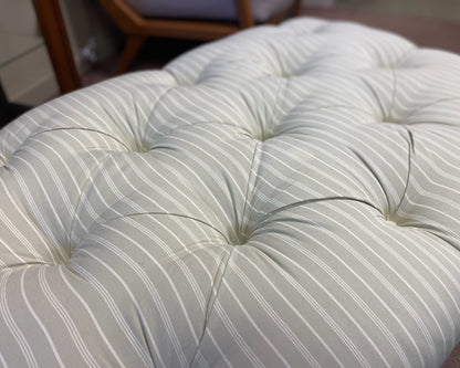 Bassett Taupe & Ivory Stripe Upholstered Tufted Storage Ottoman