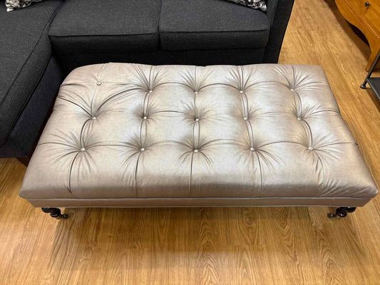 Silver Tufted Ottoman on Casters