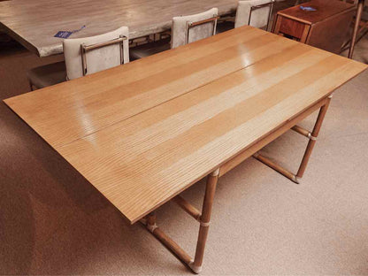McGuire Oak  Flip Top Console With 1 Drawer & Bamboo Rattan  Legs