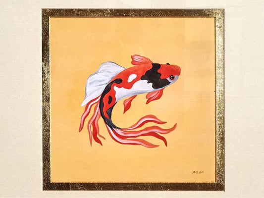 'Colorful Koi I' Art Print In Gold Bamboo Style Frame