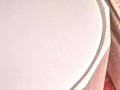 White Washed Oak Round  2 Door  Travertine Insert Accent Table