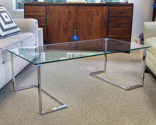 Glass Sleek Coffee Table W/ Chrome Angular Base