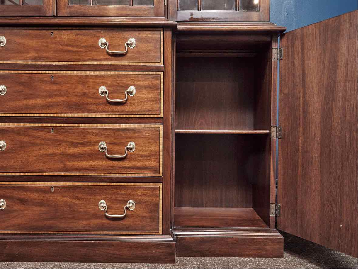 Henkel Harris Mahogany Banded Inlay 4 Glass Door Breakfront Cabinet