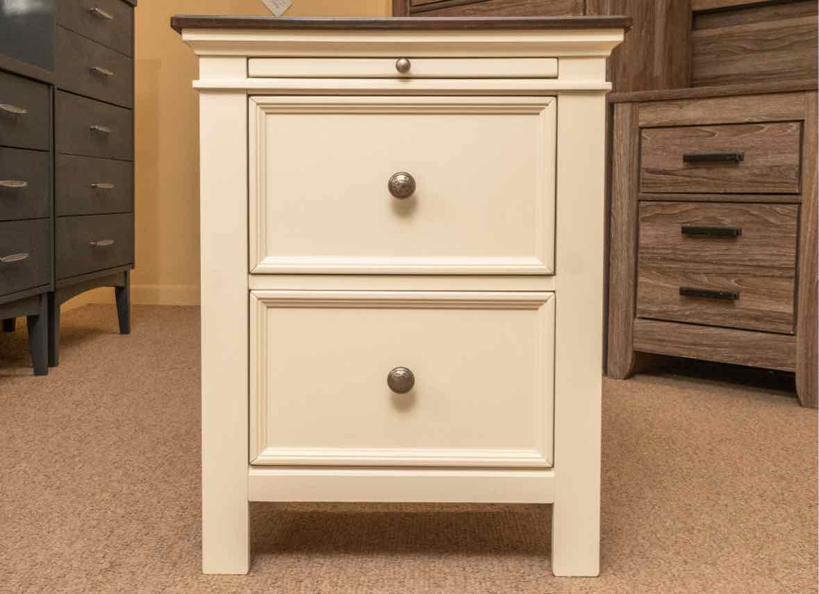 Ashley Furniture Cream Finish 2 Drawer Nightstand with Pull-Out Shelf