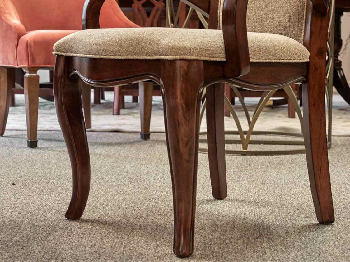 Dining Table in Inlaid Cherry Stain & Set of Eight Dining Chairs