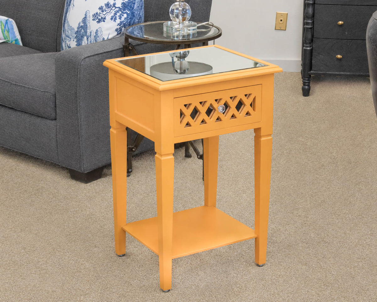 Three Hands Orange Lacquered Side Table with Mirrored Top