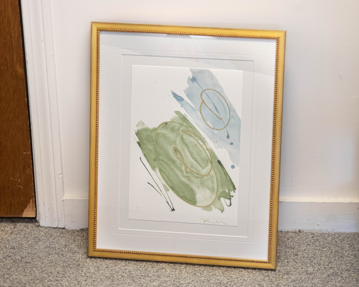 'Abstract in Green & Gold 2' Framed Print