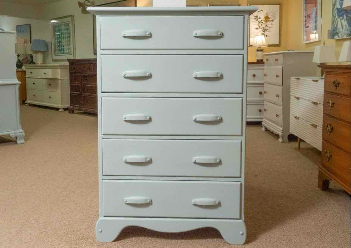 French & Heald Solid Maple 5 Drawer Chest in Ice Blue Finish