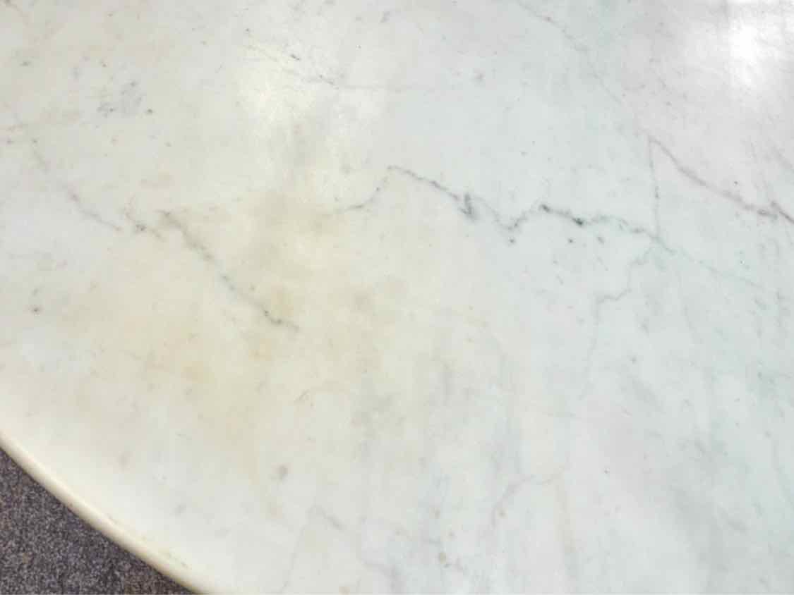 Round White Marble Table with Brass Cylinder Metal Base