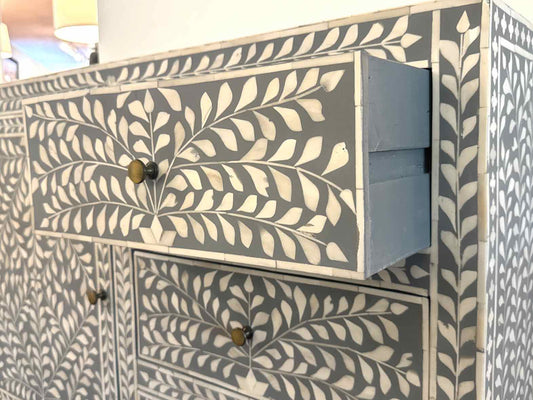 Boston Interiors  Dove Gray With Ivory Bone Inlay 1 Door & 3 Drawer Chest