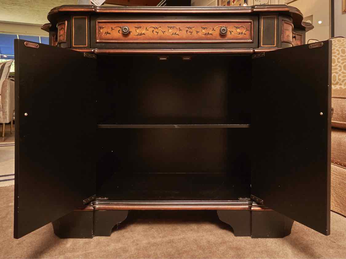 Black Finish With Stencil Accents 3 Drawer & 4 Door  Sideboard