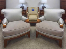 Pair of Roll Back Arm Chairs in Silver