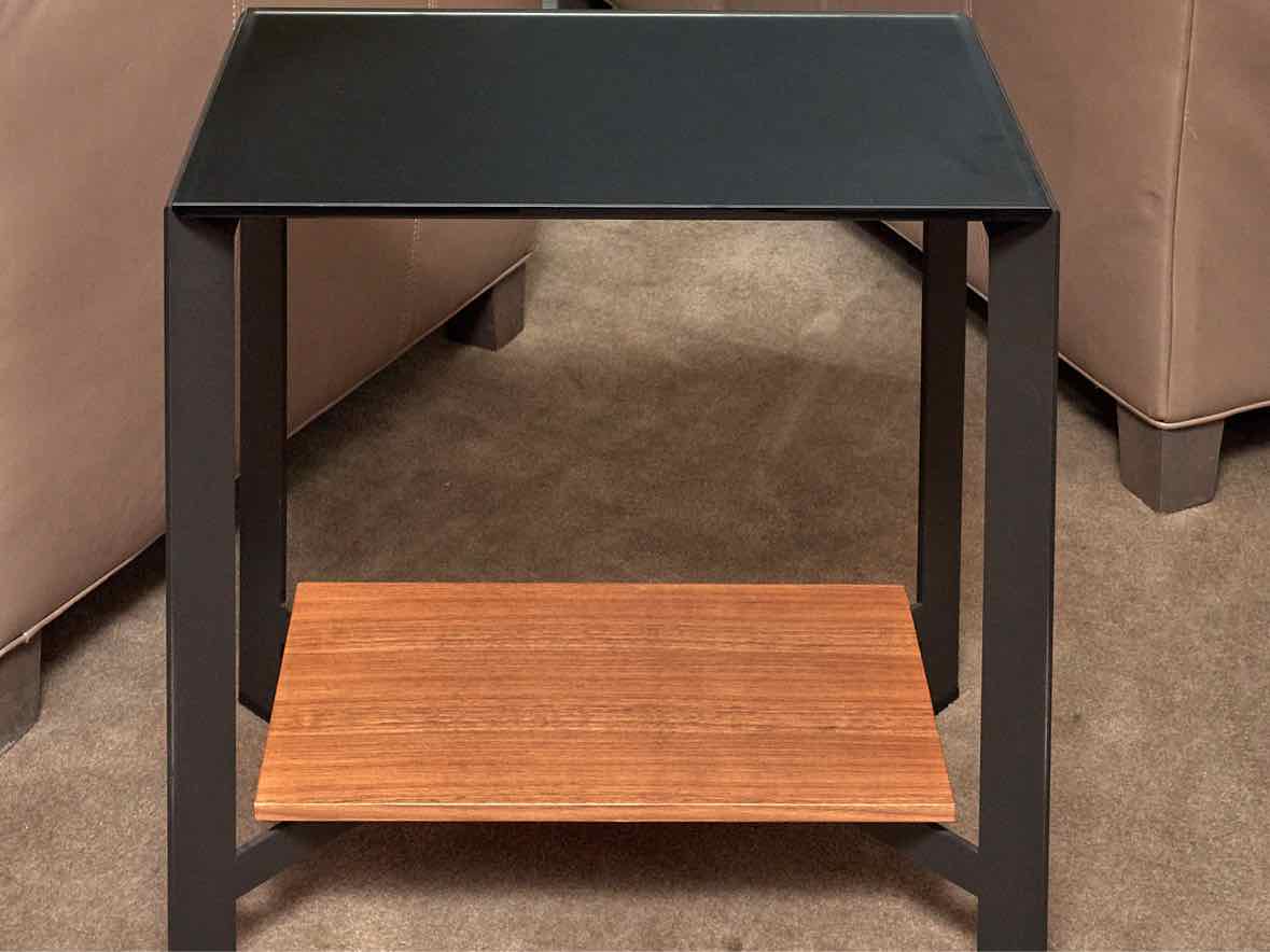 Circle Furniture Metal & Glass With Lower Wooden Shelf  Side Table