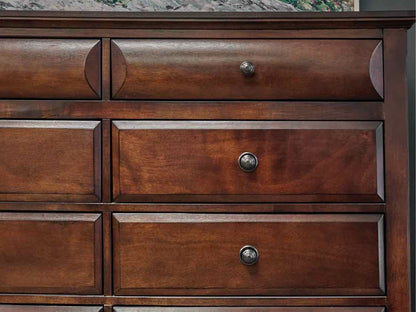 Dark Cherry 8 Drawer Dresser with Rich Brass Knobs