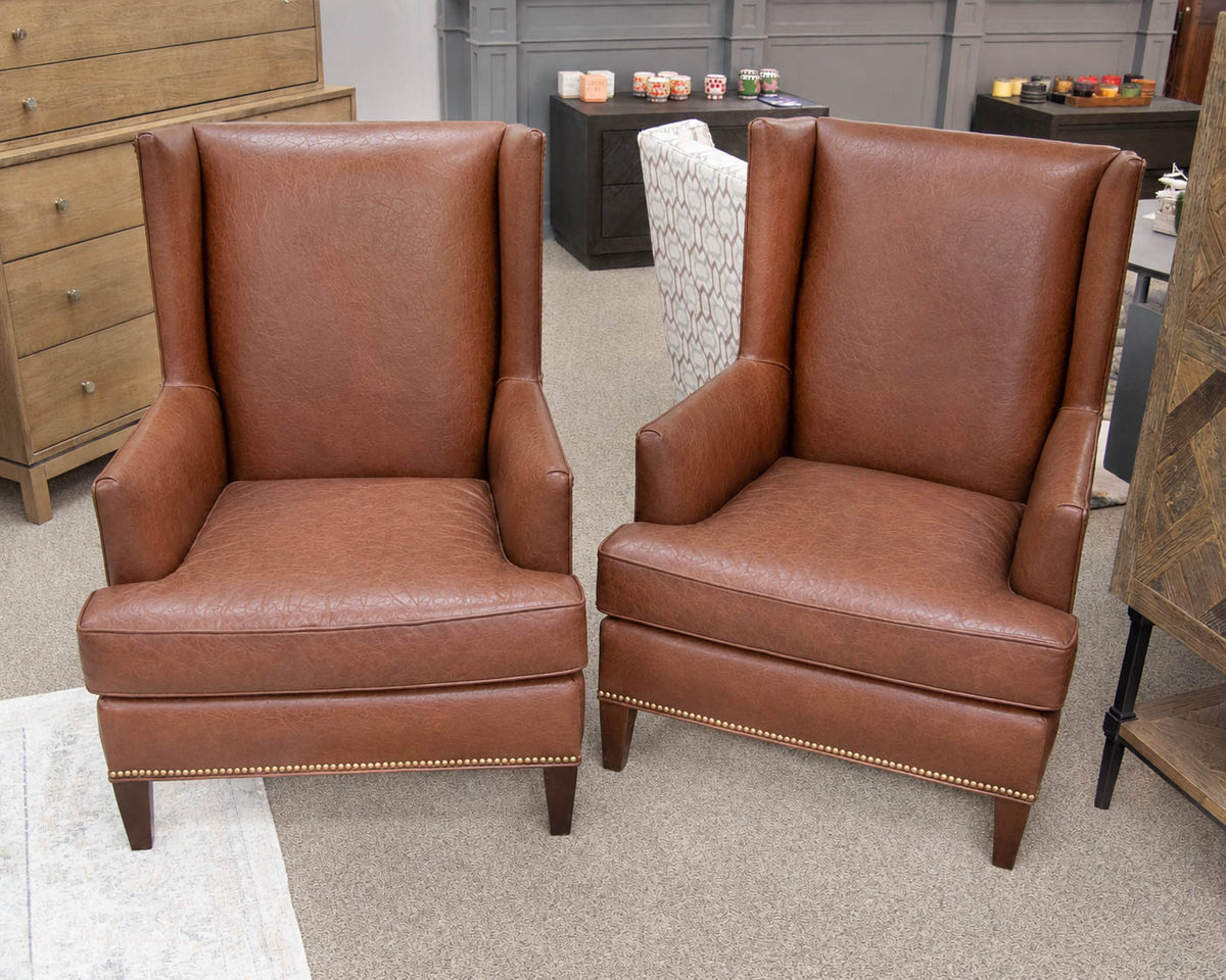 Pair of MG+BW Chocolate Leather Wingback Chairs